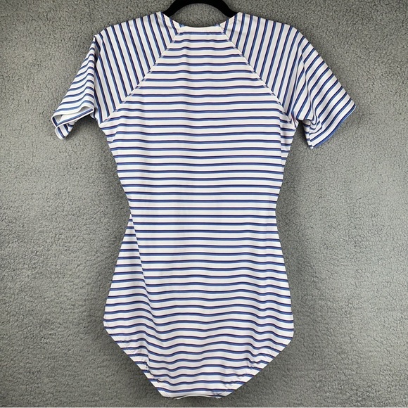 Kona Sol Women's Swim White Blue Large Rash Guard One Piece Stretch Swimsuit - Picture 3 of 10